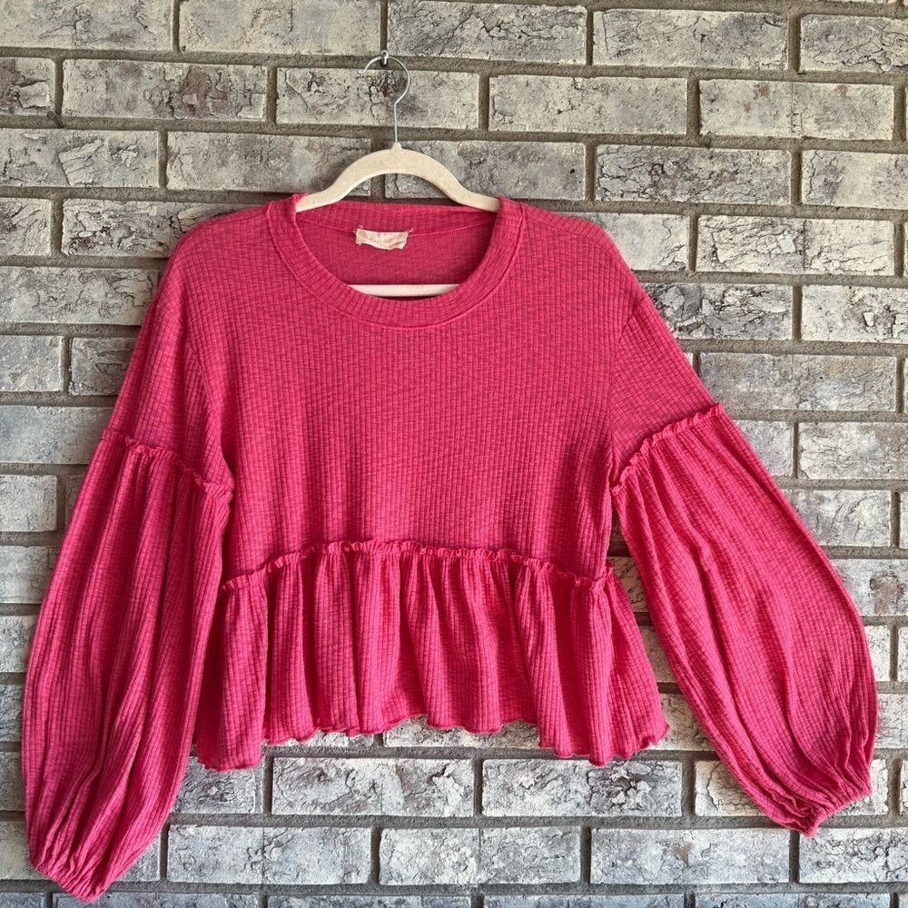 Altar’d State Pink Peplum Waffle Knit Top - Size S
Size: Small